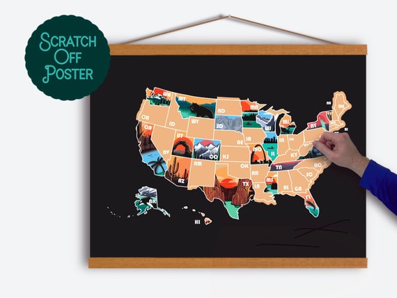 50 States Scratch Off Map,  Scratch off Poster, US State Map Scratch off, Travels Map, solo traveler gifts, Wanderlust Scratch off