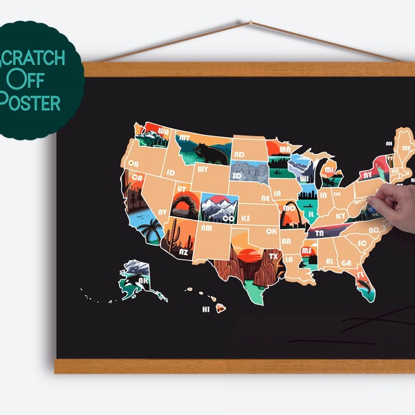 50 States Scratch Off Map,  Scratch off Poster, US State Map Scratch off, Travels Map, solo traveler gifts, Wanderlust Scratch off