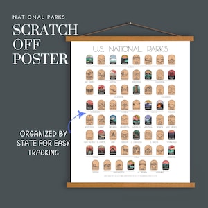 63 National Park scratch off poster, Scratch off map, National Park gift, National Parks by State, Travel Poster