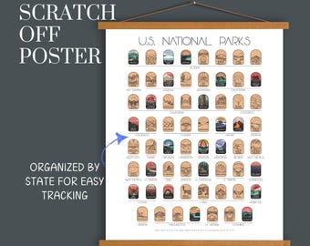 63 National Park scratch off poster, Scratch off map, National Park gift, National Parks by State, Travel Poster