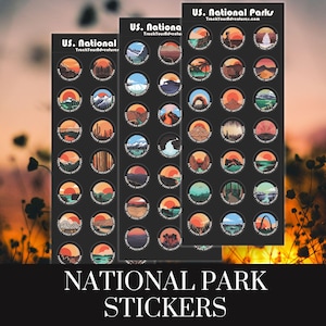 63 National Parks Sticker Sheet, National Park gift, Track your National Parks, Premium Vinyl Waterproof National Parks Stickers
