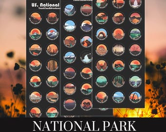 63 National Parks Sticker Sheet, National Park gift, Track your National Parks, Premium Vinyl Waterproof National Parks Stickers
