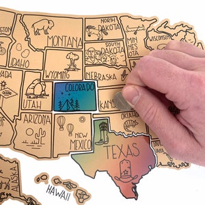 50 États à gratter, carte des États-Unis à gratter, carte de voyage des États-Unis, affiche à gratter, carte des États-Unis, cadeau de Noël en famille