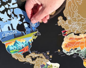 Carte du monde à gratter, carte de voyage, affiche à gratter, grande carte du monde, cadeau ami de voyage, cartes à gratter, voyage en solo, notre aventure