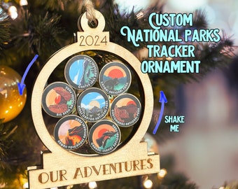 Personalized National Parks Christmas Ornament, 63 National Park Ornaments, National Park Tracker, 4d shaker ornament, Hiker, Travel