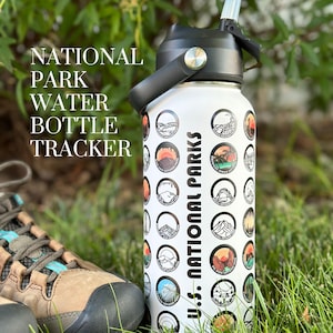 Suivi des bouteilles d'eau des parcs nationaux avec autocollants, 63 parcs nationaux, liste de contrôle des parcs des États-Unis, gobelet en acier inoxydable image 1