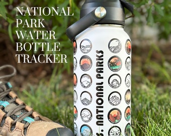 National Park Water Bottle Tracker with Stickers, 63 National Parks, US Parks Checklist Gift, Stainless Steel Tumbler