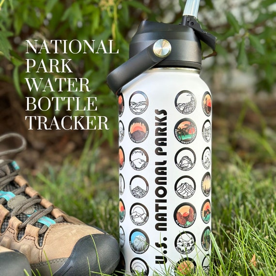 National Parks Tracker Water Bottle With Stickers, US Parks Gift