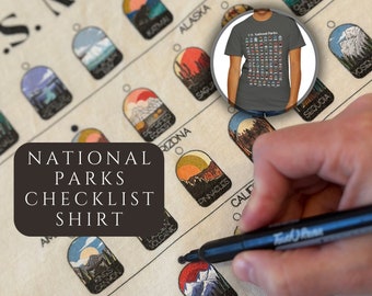 National Parks Tracker T-Shirt, National Park Checklist Shirt, Comfort Colors Tee, U.S. National Parks by State, Travel Gift