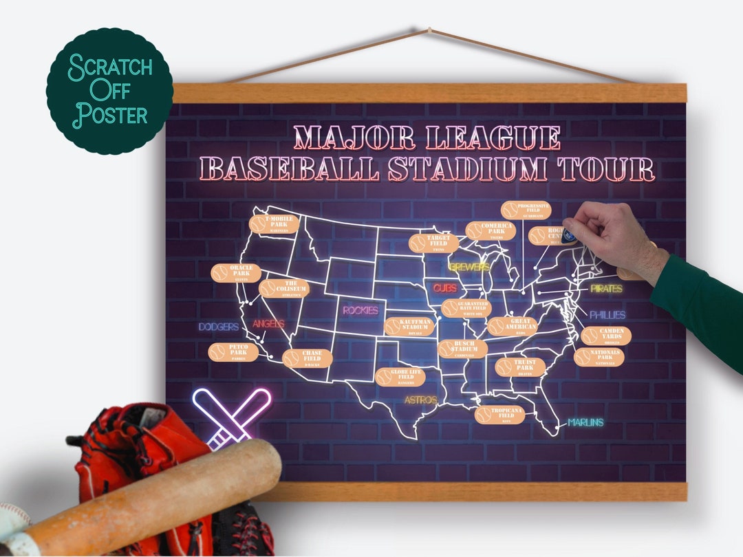 US Baseball Stadiums Scratch off Map, Baseball Stadium Tour, MLB
