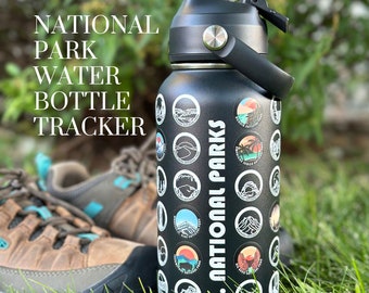 National Parks Tracker Water Bottle with Stickers, US Parks Gift, National Park Tumbler, Checklist Water Bottle