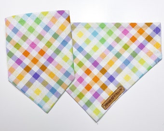 Personalised Dog Bandana | Gingham Dog Bandana | Rainbow Bandana for Dogs | Picnic Dog bandana