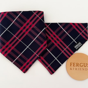 Personalised Dog Bandana | Plaid Dog Bandana | Rose Red Dog Bandana | Bandana for Dogs | Tartan Dog Bandana