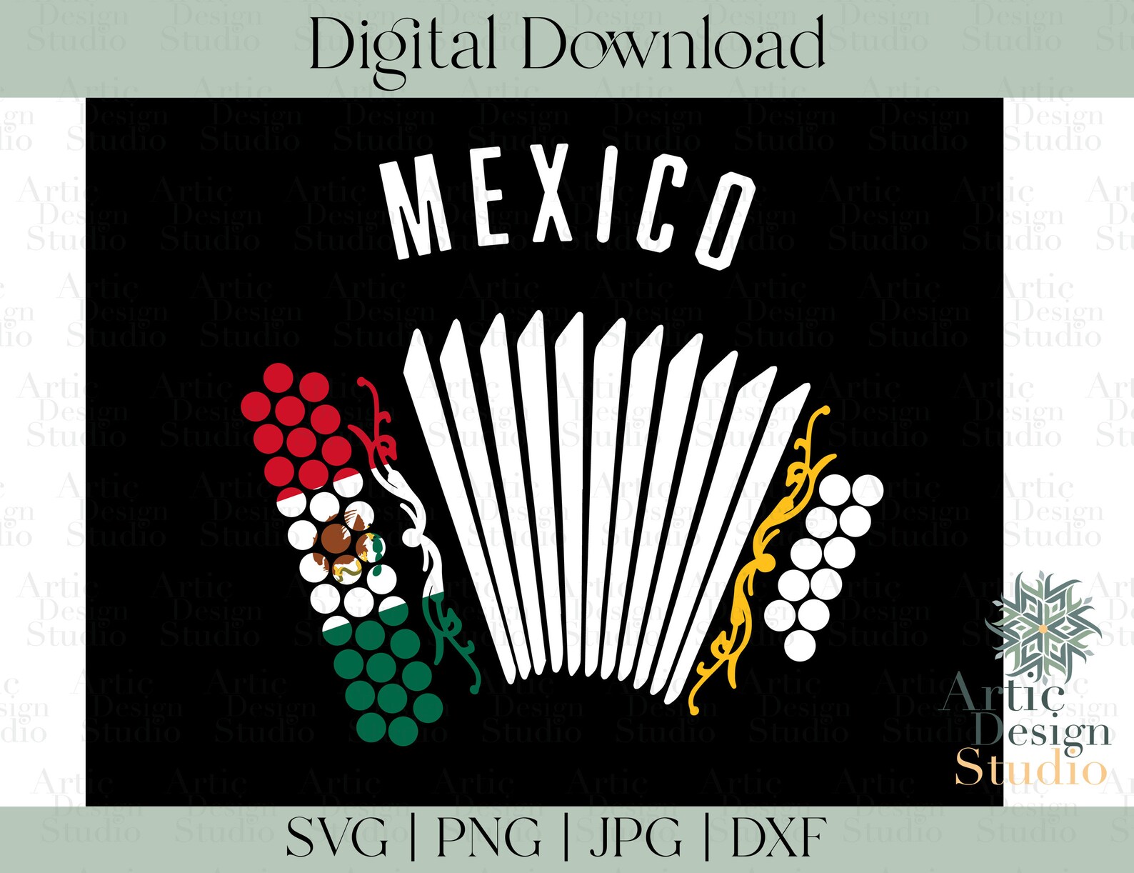 Mexico Accordion SVG Mexico Flag Accordion SVG Digital Etsy