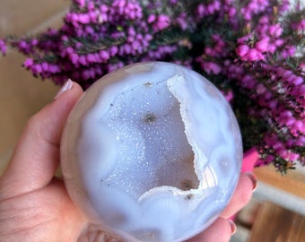 STUNNING Clear Blue Agate Sphere Druzy