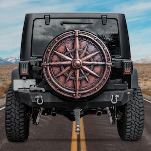 Vintage spare tire cover compass black bronze metal for Ford Bronco Mercedes Land Rover Land Cruiser GIFT for Campers,Compass Wheel Cover