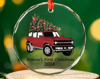 Custom Christmas Ford Bronco Ornament Glass,2024 Bronco Accessories,Ford Bronco Christmas Ornament,Retro Bronco Tree Hanging Ornament