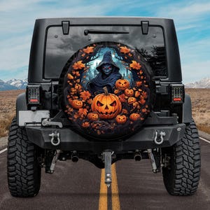 Halloween 2025 Pumpkin Spare Tire Cover,Trunk or Treat Goth Car Accessory for SUV,Wrangler Broncos Jeeps, Witch Car Accessories for women