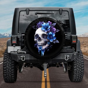 Halloween 2025 Skull Tire Cover with Camera Hole Option,Skull Tire Cover,Dia de los muertos Car Accessories ,Sugar Skull Flower car cover
