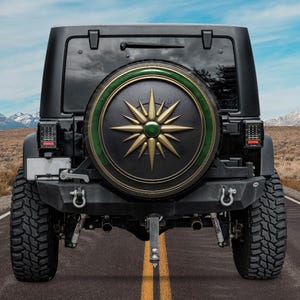Vintage Black Compass Spare tire cover, Nautical Compass Spare Tire Cover,Bronze Stone Metal Tire cover for Bronco Mercedes Land Rover Jeeps