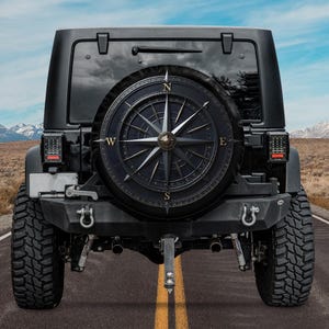 Vintage Black Compass Spare tire cover, Nautical Compass Spare Tire Cover,Bronze Stone Metal Tire cover for Bronco Mercedes Land Rover Jeeps