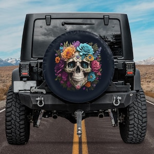 Halloween 2025 Skull Tire Cover with Camera Hole Option,Retro Skull Tire Cover,Skull Car Accessories For women Mexican day of the dead