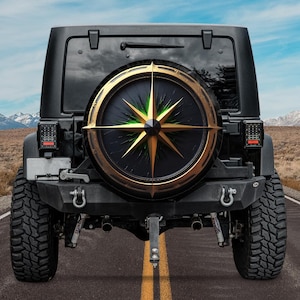 Vintage Compass Spare tire cover, Nautical Compass Spare Tire Cover,Old bronze Stone classic Tire cover for Bronco Mercedes Land Rover Jeeps