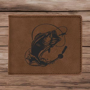 Cartera de cuero de pescador divertida para hombre, cartera de pesca para hombre, cartera de cuero para pesca de lubina para hombre, regalo para amantes de la lubina, regalos para el Día del Padre para papá