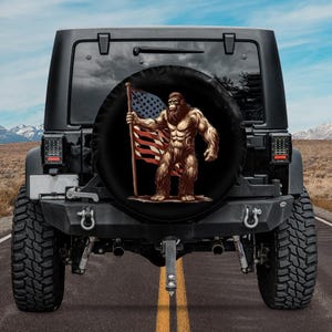 Bigfoot American Flag Spare tire cover,Bigfoot Fireworks Spare tire cover,Sasquatch Fireworks tire cover,USA Flag tire cover,Yeti Tire Cover