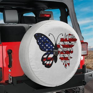 USA Flag Butterfly Spare Tire Cover Camera Hole Option,4th Of July Spare tire cover,Cute Butterfly Tire Cover,Bronco USA Flag Tire Cover