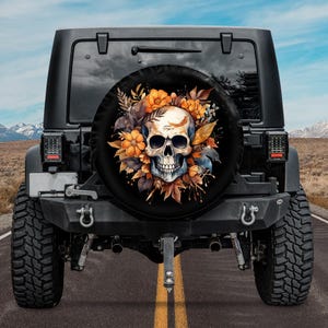 Halloween 2025 Spare tire Cover,Floral Skull Tire Cover, Skull Tire Cover for Halloween,Fall season Mexican Day of the Dead Skull tire cover