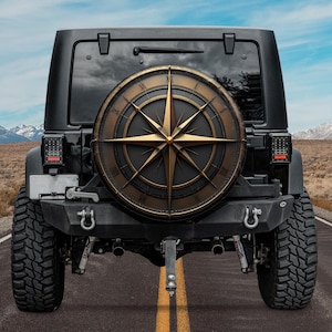 Vintage Old bronze Stone metal classic Compass Spare tire cover, nautical Comnpass Spare Tire Cover  for campers Bronco Mercedes Land Rover