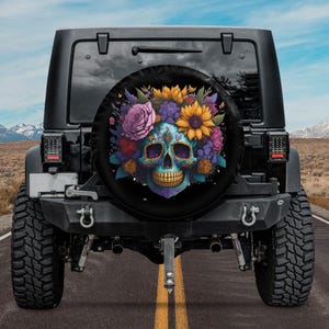Halloween 2025 Spare tire Cover with camera hole option, Retro Floral Skull Spare Tire Cover,Halloween Skull tire cover, dia de los muertos