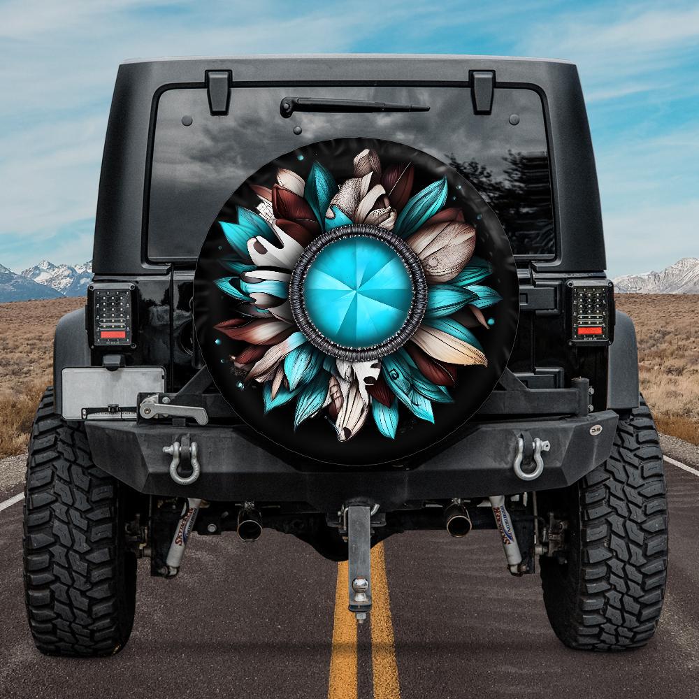 Realistic Turquoise Sunflower Tire Cover for SUV, Broncos, Jeeps Campers,Backup camera hole Option,Turquoise Tire Cover Goth Accessories