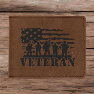 Men’s Rustic Leather Flag & Veteran Wallet. Multiple Designs and Personalization options. Men's Leather Wallet Christmas Gift For Veteran