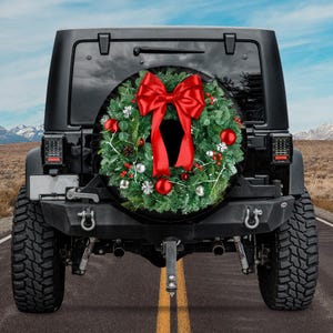 Ford Bronco Christmas Wreath Spare Tire Cover, Xmas Black Wheel,Back Up Camera Hole,2021 Bronco 2022 Bronco,Bronco accessories,Bronco Gifts