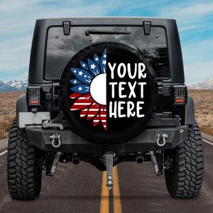 Personalized USA Flag Sunflower Spare Tire Cover Camera Hole Option,Vintage Sunflower Spare Tire Cover,4th Of July Sunflower Tire Cover