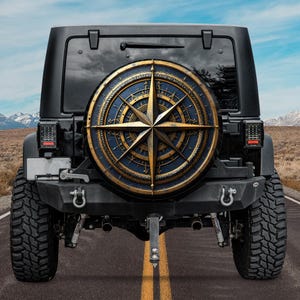 Vintage Old bronze Stone metal classic Compass Spare tire cover, nautical Comnpass Spare Tire Cover  for campers Bronco Mercedes Land Rover