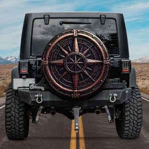 Vintage Old bronze Stone  classic Compass Spare tire cover, nautical Compass Spare Tire Cover for campers Bronco Mercedes Land Rover Jeeps