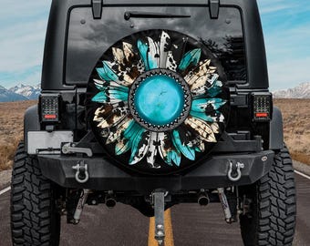 Couvre pneu turquoise tournesol pour SUV, Broncos, camping-cars et camping-cars, avec trou pour caméra de recul, Couvre pneu turquoise, accessoires gothiques pour femme