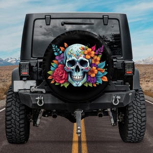 Halloween 2025 Spare tire Cover with Camera Hole Option,Skull Spare Tire Cover,Dia de los muertos Car Accessories ,Spooky Season Tire Cover