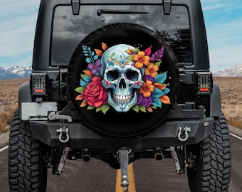 Mexican Day of the dead 2026 Spare tire Cover with Camera Hole Option,Skull Spare Tire Cover,Dia de los muertos Car Accessories
