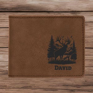 Cartera de ciervo personalizada, cartera navideña personalizada, cartera con nombre, cartera grabada para hombre, regalo para papá, regalo de Navidad, regalo de Año Nuevo, cartera de regalo