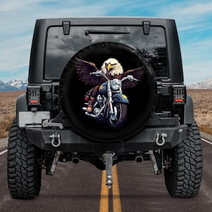American Flag Eagle Tire Cover,Funny Eagle Riding Bike Spare Tire Cover,4th of July Spare Tire Cover,Independence Day Bald Eagle Tire