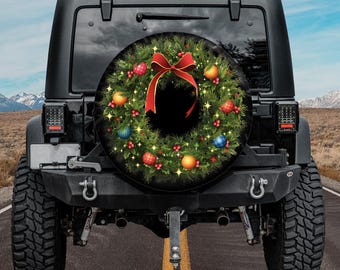 Couronne de Noël pour roue de secours, trou pour caméra de recul, couvre-pneu de Noël, accessoires de voiture de Noël pour SUV jeeps Wrangler, caméra arrière
