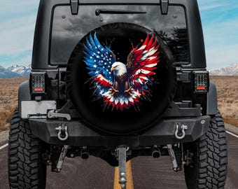Vintage Looking American Eagle Spare tire cover with backup camera hole ,Badass Eagle Flying Spare tire cover,Bald Eagle tire cover,USA Flag