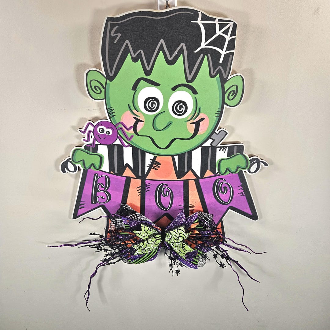 Frankenstein BOO Halloween Door Hanger | Handcrafted Porch Decor - Etsy