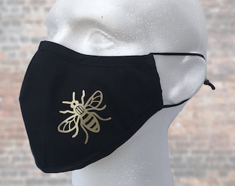 Manchester Bee Mask, Golden Bee Mask, Black Mask, Triple layer mask, Bee Design, Manchester Bee, Face Mask, Bee