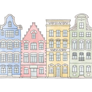 Colorful Watercolor Houses 8x10 Print