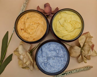 Handmade Organic Natural Exfoliating Shea Sugar Scrub-Various Scents, Flowers & Colors